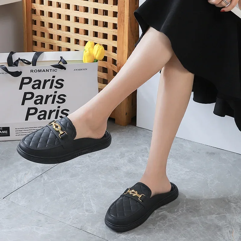 Flache Schuhe für Damen, niedriger Absatz, Hausschuhe, lässige Slipper, Outdoor, runde Form, einfarbig, rutschfest, modisch, einzeln – Detail 20