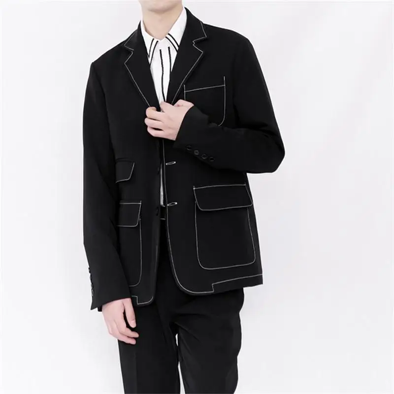 

Men's Simple White Line Suit Large Size New Style Personalized Multi Pocket Fashion Classic Business Casual Fashion Simple Suit