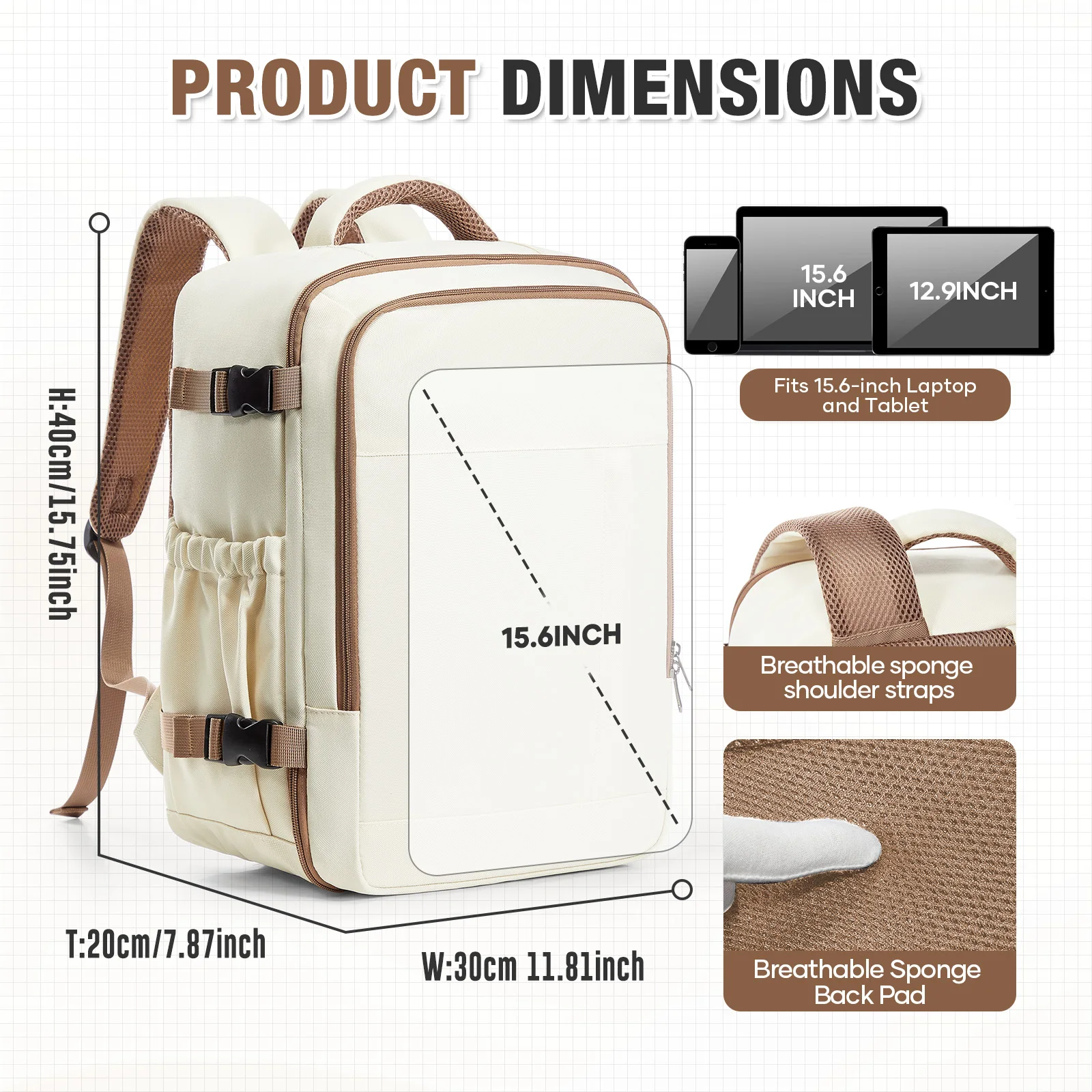 Backpack Travel Cabin Plane 40x20x30 Ryanair Hand Luggage Backpack Wizzair 40x30x20 Carry-Ons Men Women 15.6 inch Laptop Bags