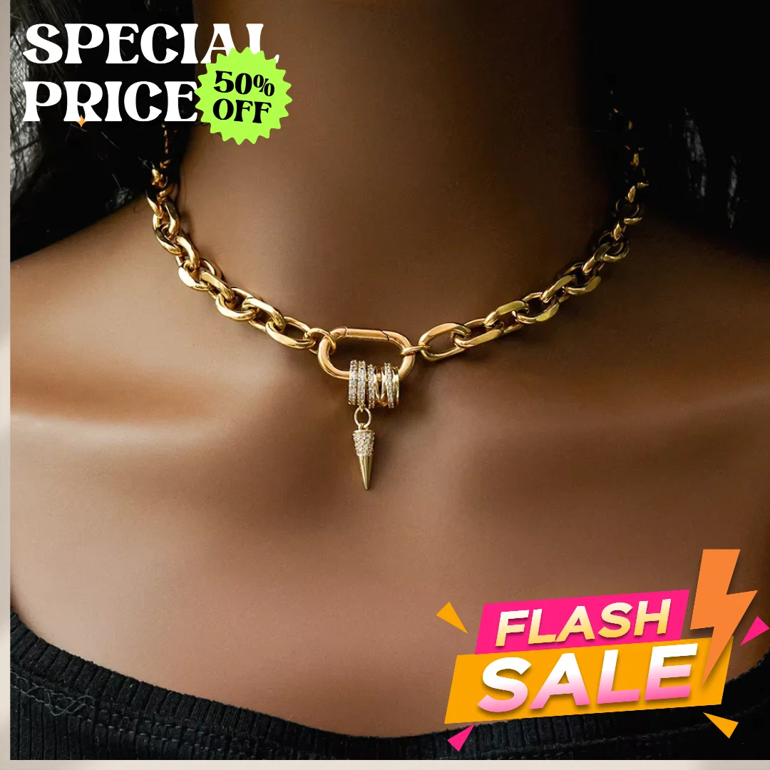 Freeshippings Artikel, nicht anlaufender Schmuck, Edelstahl, 18 Karat vergoldet, ovaler Gliederverschluss, voller Zirkon, Charms-Halskette