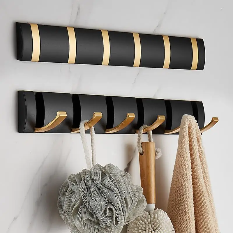 Black Golden Folding Robe Hooks Towel Hanger Nail Free