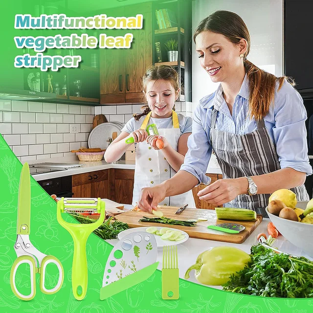 Herb Scissors  Stainless Steel 5 Blade Kitchen Shears Household Vegetable Cutter with Cover Multifunctional Kitchen Gadgets 6