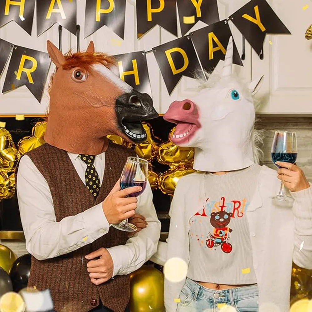 Legrační latexové kůň hlava živočich maska šaty nahoře rekvizita pro dospělé muži maškaráda narozeniny nový rok velikonoce karneval noc klub večírek