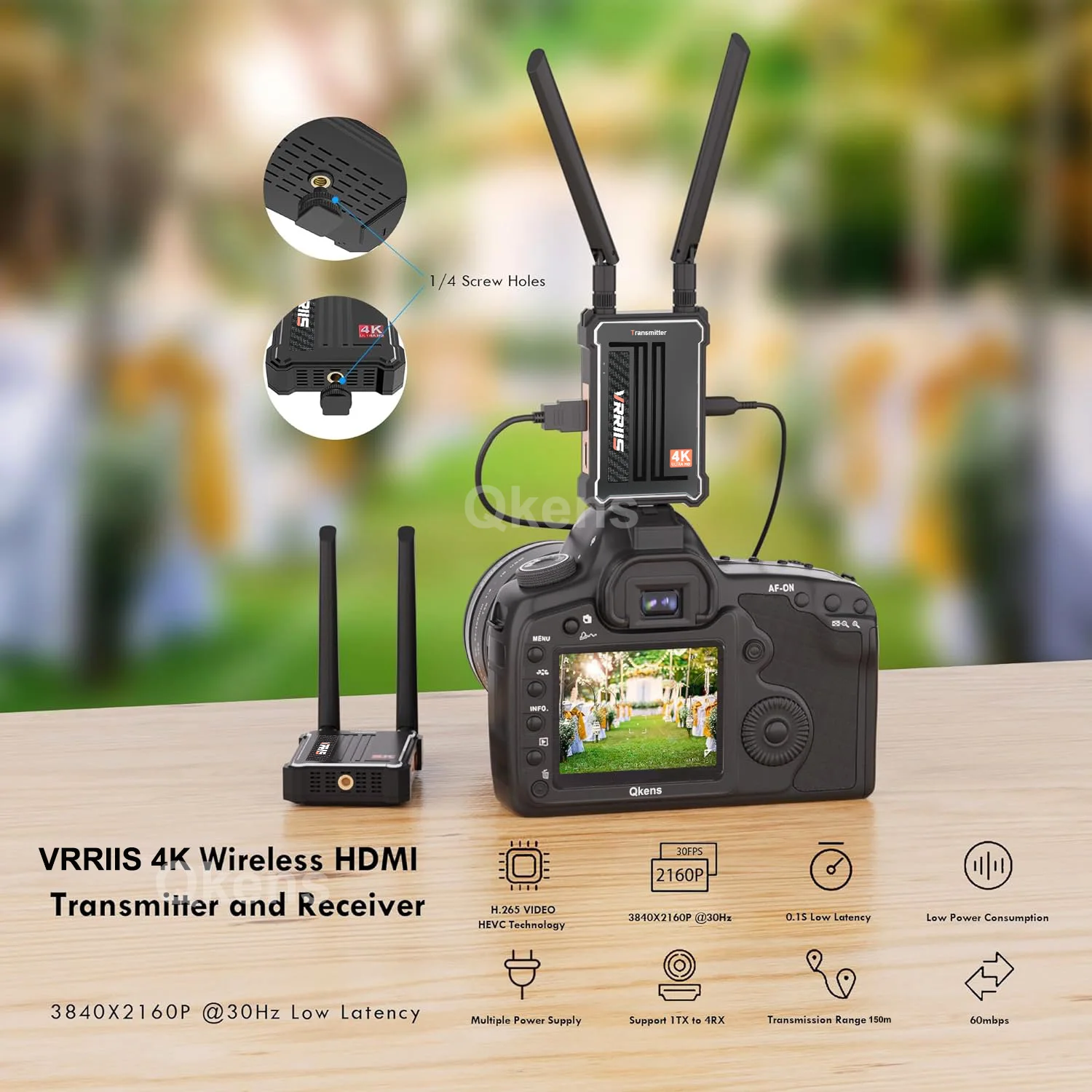 듀얼 디스플레이 4K 무선 HDMI 익스텐더, 비디오 송신기/리시버 화면 공유, 카메라 PC-TV 모니터 프로젝터, 100m, 150m