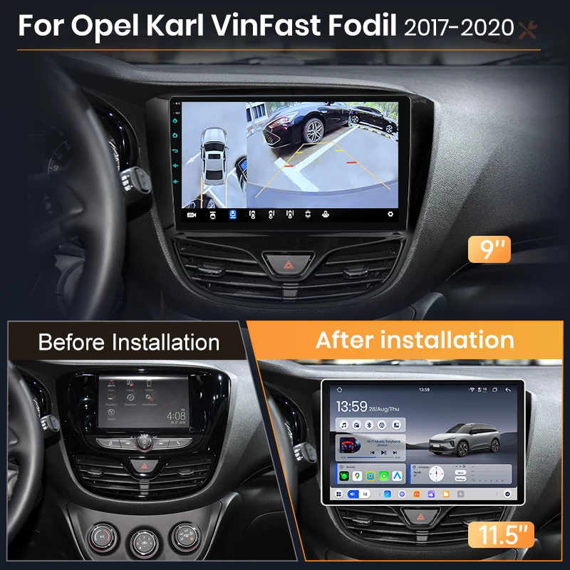 AWESAFE Radio Android de 9 pulgadas para Opel Karl 2017 2018-2020, CarPlay inalámbrico y Android Auto, navegación GPS, soporte multimedia, control del volante, amplificador de subwoofer, cámara trasera con CAN-BUS EU Plug and Play DAB+ Autoradio digital 2 DIN, radio para coche, estéreo RDS 2