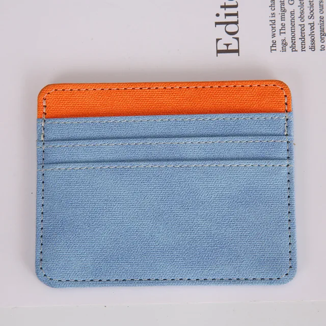 PU thin card holder multi-purpose student card holder female bank card holder credit card holder portable holder Orange with blue
