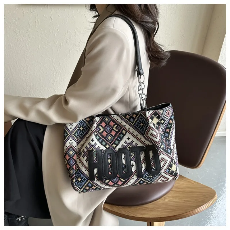 Letter Fashion Shoulder Bag Trend Elegant Simple Handheld Oxford Butto Extra Large Capacity Women's Luxury Brand Shoulder Bag