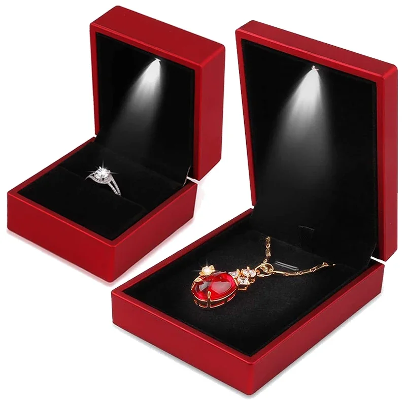 Luxury LED Jewelry Box Ring Box with LED Light Engagement Wedding Rings Case Boxes Pendant Earring Display Storage Jewellery heart shaped engagement proposing ceremony ring box polished wooden wedding romantic rings case with padded liner