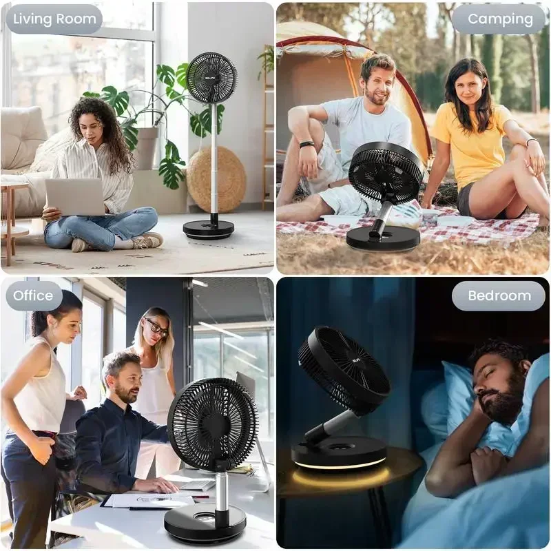 Belife X10 Portable Fan, Cordless Oscillating Fan with Remote, Foldable Telescopic Adjustable Height Fan with LED Light & Timer 6
