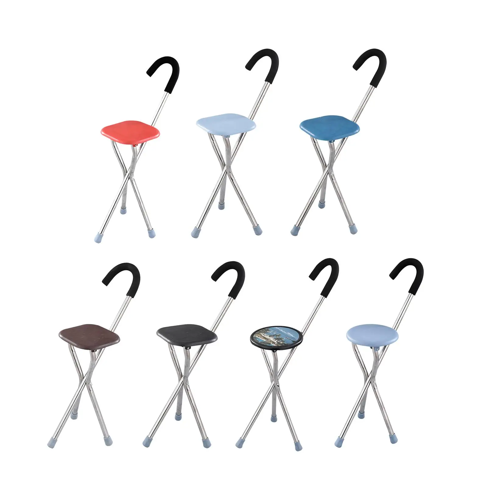 Folding Cane Seat Three Legged Stainless Steel Portable 260kg Capacity