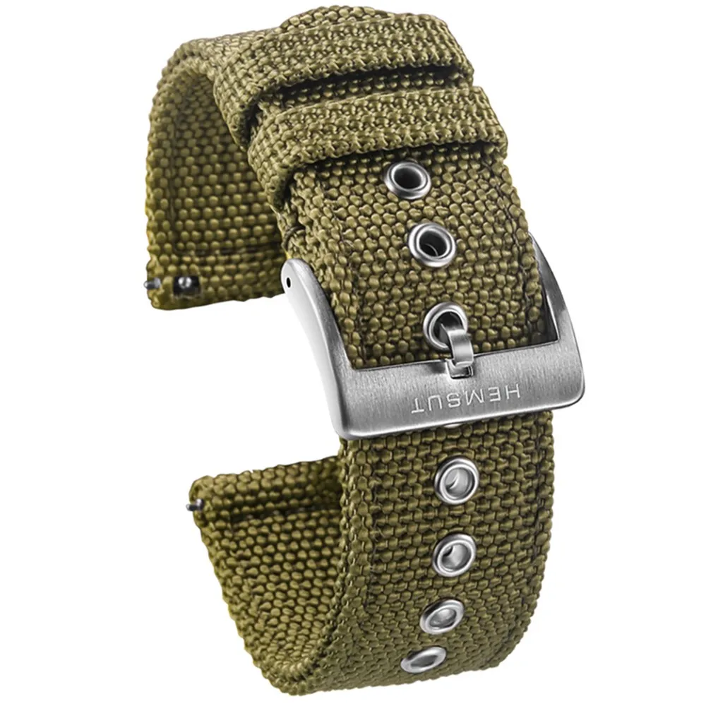 Hemsut Canvas Watch Bands Green Quick Release Quality Nylon Watch Straps and Heavy Duty Brushed