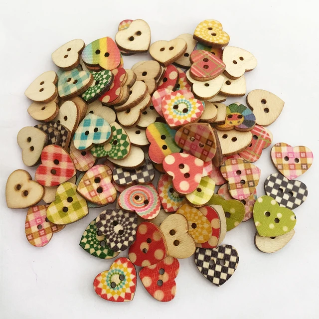 100/50Pcs DIY Wood Buttons 2 Holes Wooden Peach Heart Button Sewing  Accessories Printing Decorative For Child Clothing Apparel