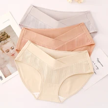 3PCS/set Plus Size Woman Low-waisted V-Shaped Women's Panties Cotton Maternity Pregnant Underwear  Mother Under Bump Panties