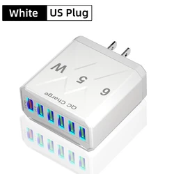 Vumpach 6-Port USB Korean Plug QC 3.0 Fast Charger Adapter for US Plug White