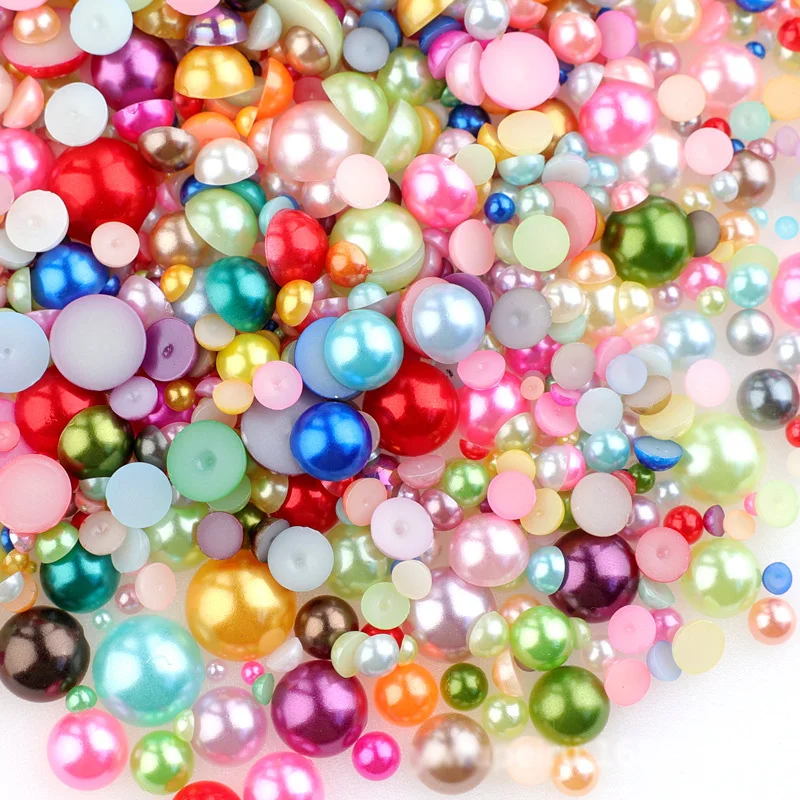 2/3/4/5/6/8/10/12mm Semi-circular flat bottom color imitation pearl DIY loose bead patch mobile phone case glue decoration