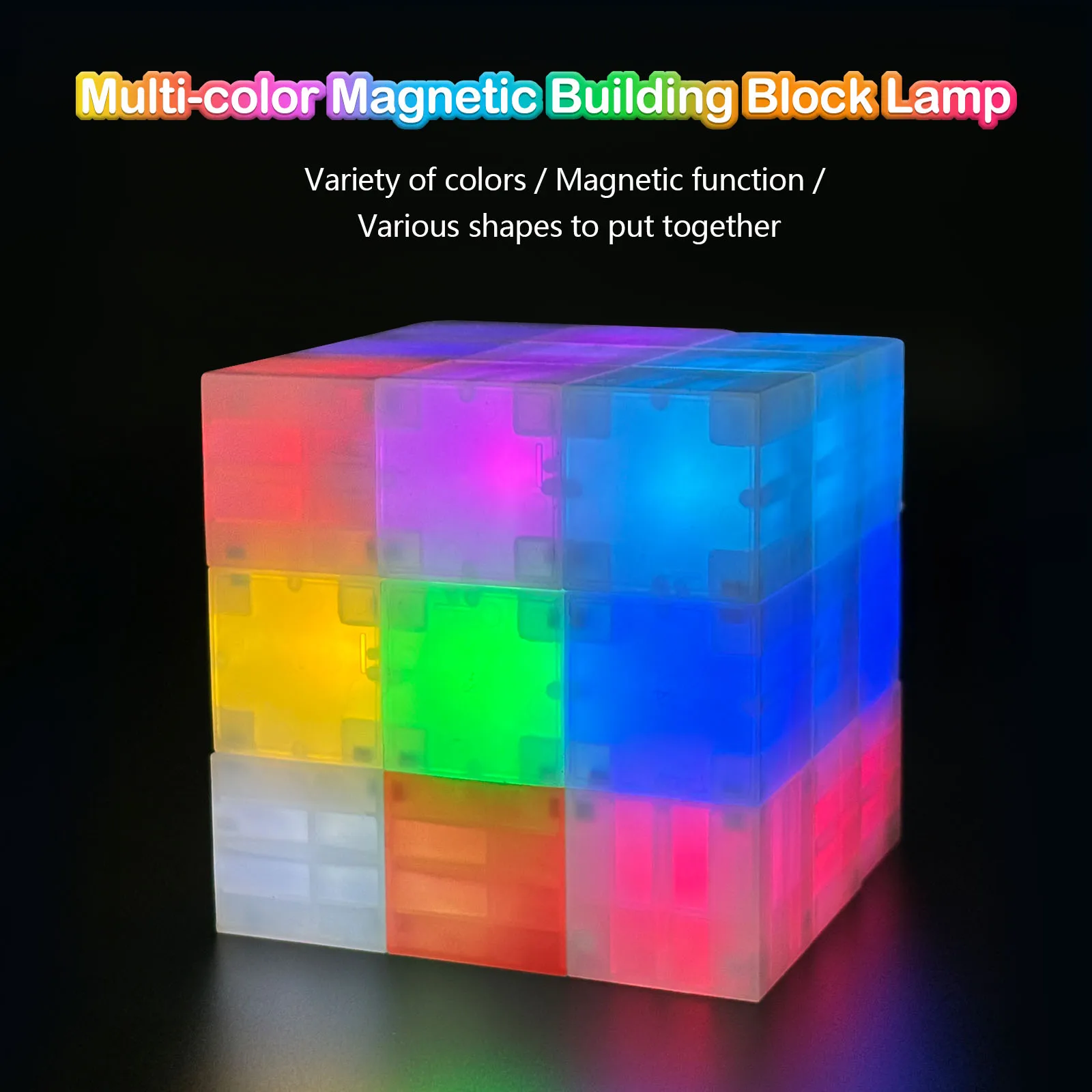 27pcs 다채로운 자기 빛나는 빌딩 블록 야간 조명, DIY 쌓을 수있는 LED 컬러 조명, 소년과 소녀를위한 창조적 인 선물