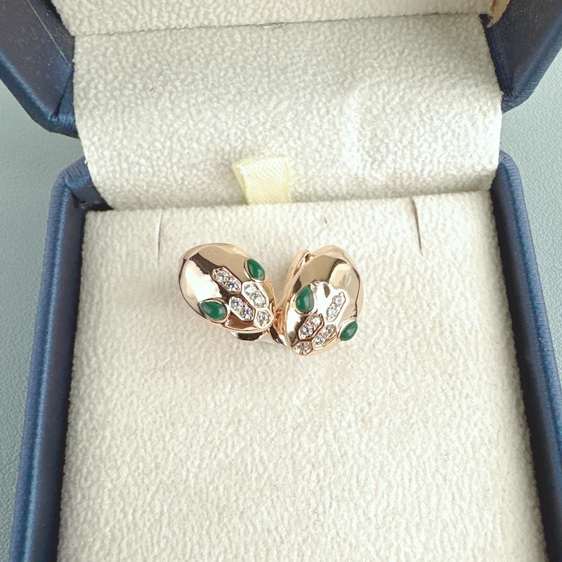 

Designer Collection Style Stud Earrings Plated Gold Color Settings Cubic Zircon Green Eyes Snake Serpent Jewelry