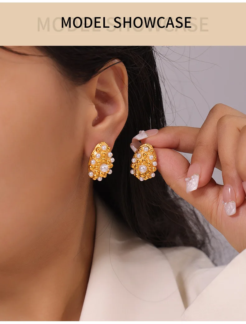 Modische Imitationsperlen-Ohrringe für Damen, Hochwertige Edelstahl-Kugel-Ohrstecker, Originelle Lustige Ohrschmuck für den Sommer, Farbecht – Detail 4