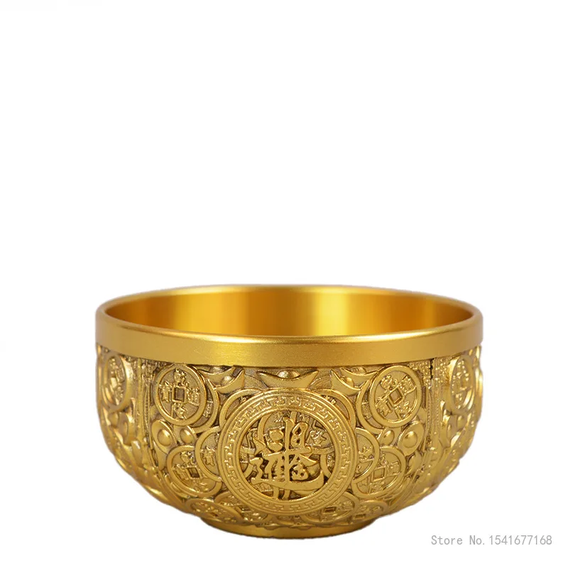 Creative Brass Coin Bowls, Relief Dragon Pattern, Longfeng Home Supplies, Copper Ware, Decorative Chopsticks and Spoons Bowl Set