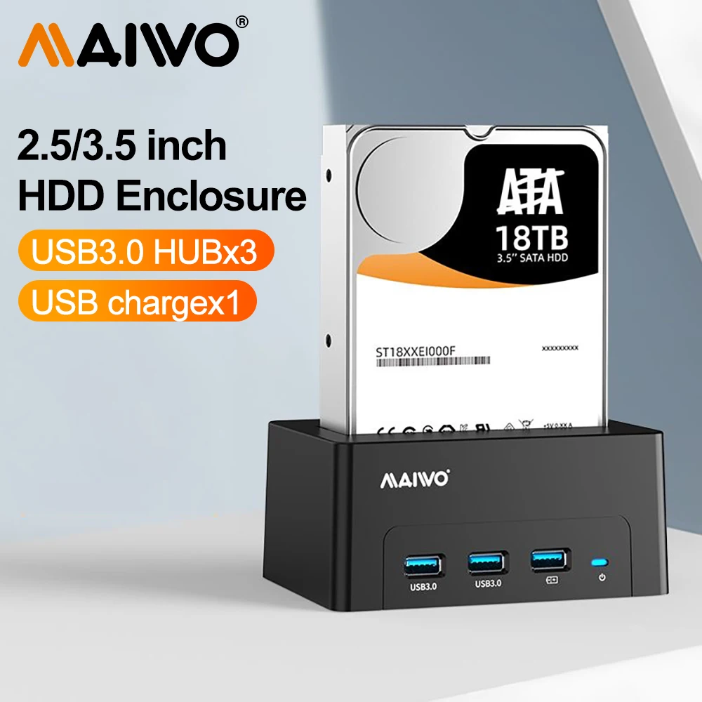 Maiwo-hdd Docking Station Hdd Case Usb para Sata Ssd Case com Portas Usb 3.0 Porta de Carga Rápida 2.5 3.5