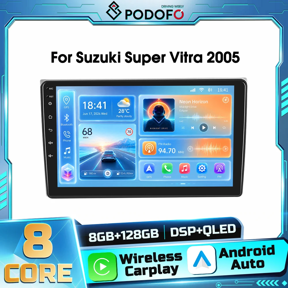 Reproductor Estéreo para Auto Android Podofo de 8 Núcleos y 2 DIN para Suzuki Super Vitra 2005, Carplay, Autoradio, Navegación GPS, Android Auto, WIFI, DSP, Receptor FM, RDS 1