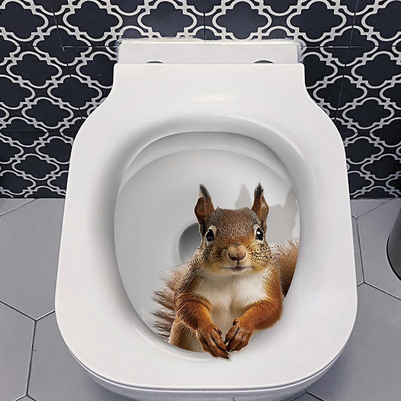 Water Resistant Toilet Lid Sticker Novelty Creative Funny Toilet Seat Decals Squirrel Toilet Sticker