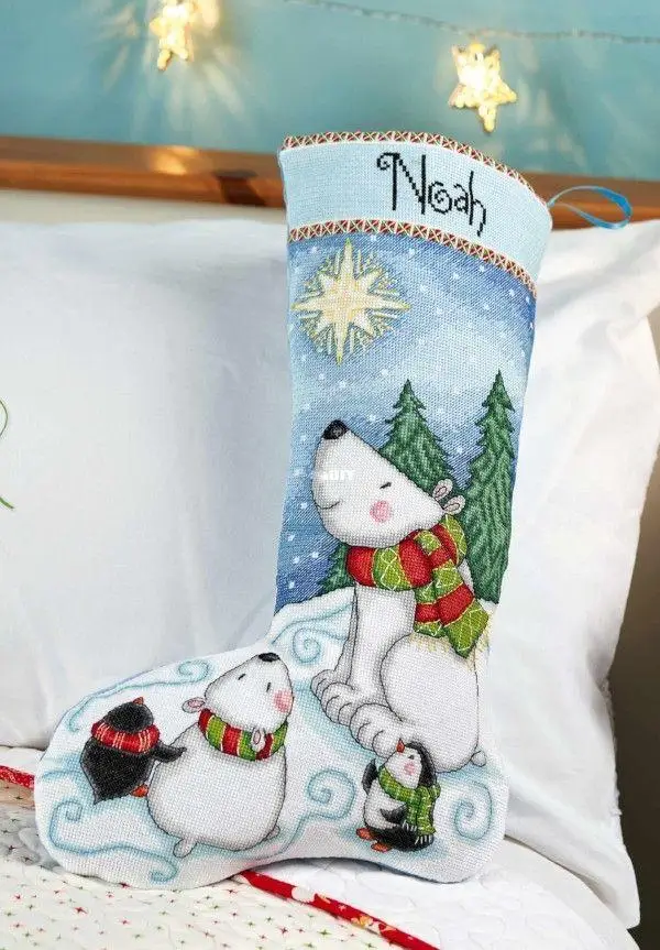 

Рождественские чулки с изображением белого медведя 37-58, Набор для вышивки крестиком 14 карат, без принтов, домашний декор