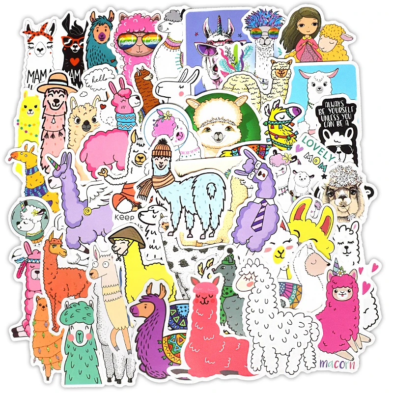 50PCS Cute Llama Alpaca Stickers Kawaii Cartoon Camel Sheep Animal Stickers for Children DIY Scrapbook Laptop Moto Car Decals 50 pc cute panda stickers toys for kids gift cartoon animal stickers to diy laptop phone fridge kettle bike car sticker decal