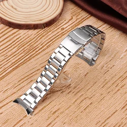 Premium Stainless Steel Curved End Watch Band with Folding Buckle - Elegant 22mm Strap - 22mm (Arc - silver)