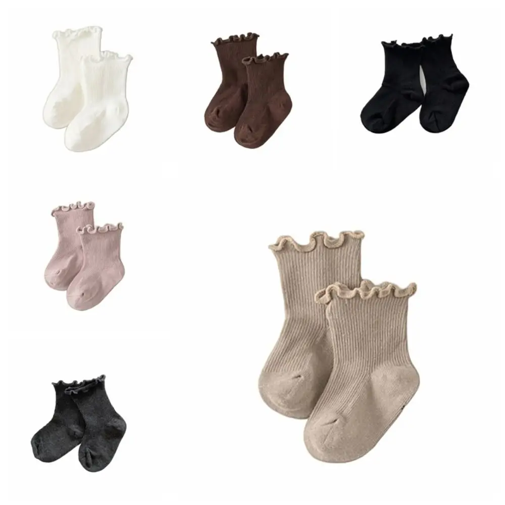 6Pairs Ruffle Baby Cotton Socks Breathable Cute Kids Short Tube Socks Mid-calf Autumn Spring Toddle Sweet Socks Newborn