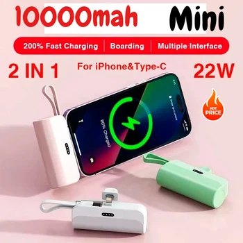 Mini caricatore portatile per telefono cellulare Batteria esterna Power Bank Plug and Play Adatto per Apple Samsung Huawei Xiaomi 10000mAh