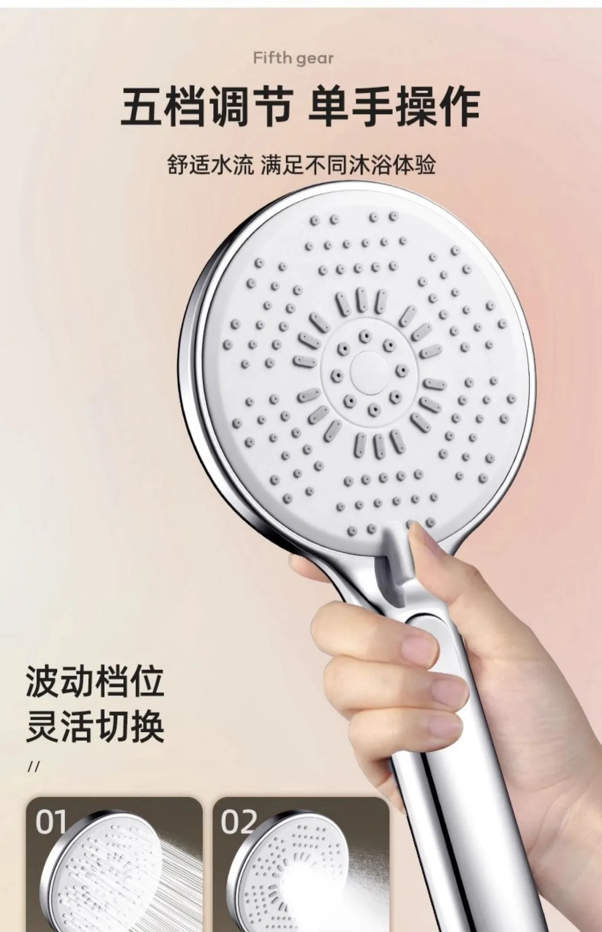 Description Picture 4 of item12CM Big Panel Handheld Shower Head 5 Modes Pressurized Water Saving Shower Head Faucet Replacement Bathroom Accessories