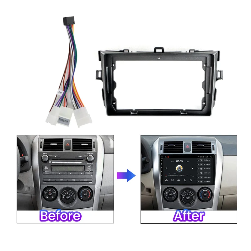 Toyota Corolla 용 9 인치 차량용 라디오 프레임 2006-2011 2012 2013 센터 콘솔 홀더 멀티미디어 플레이어 대시 보드 패널 베젤 수리