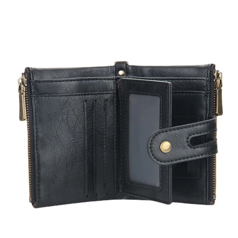 Men Wallet retro Leather gentleman Slim purse Pocket  Coin Pouch short Portable Card Holder Male Double Zipper money clip
