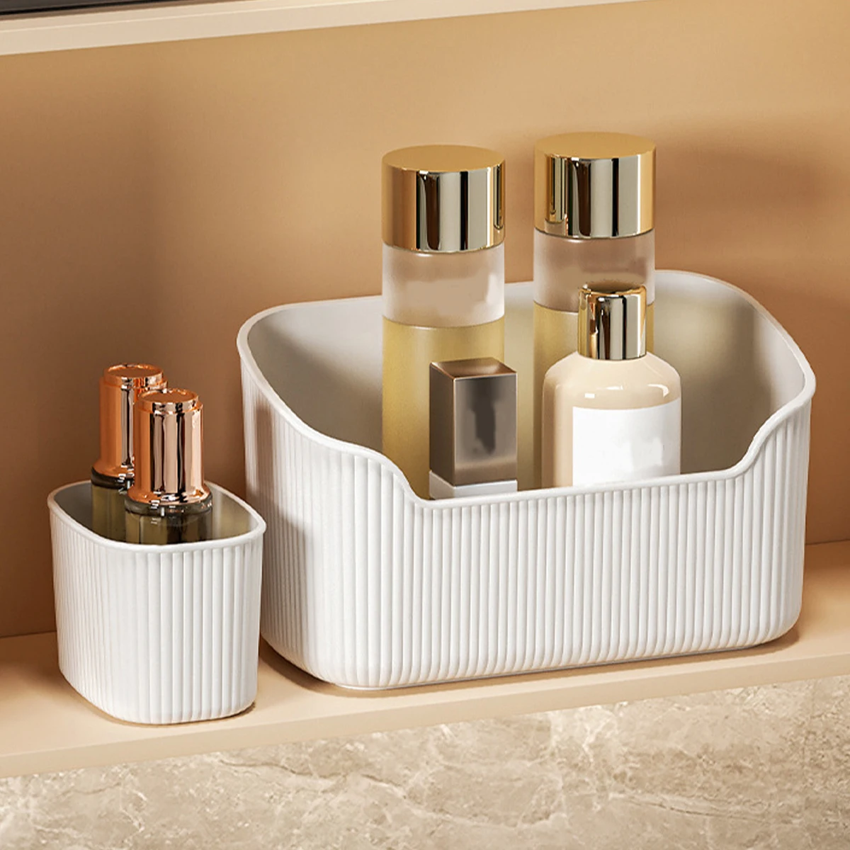 WORTHBUY Makeup Organizer Box Mirror Cabinet Plastic Cosmetics Storage Box Multifunctional Large Capacity Skincare Storage Case 2