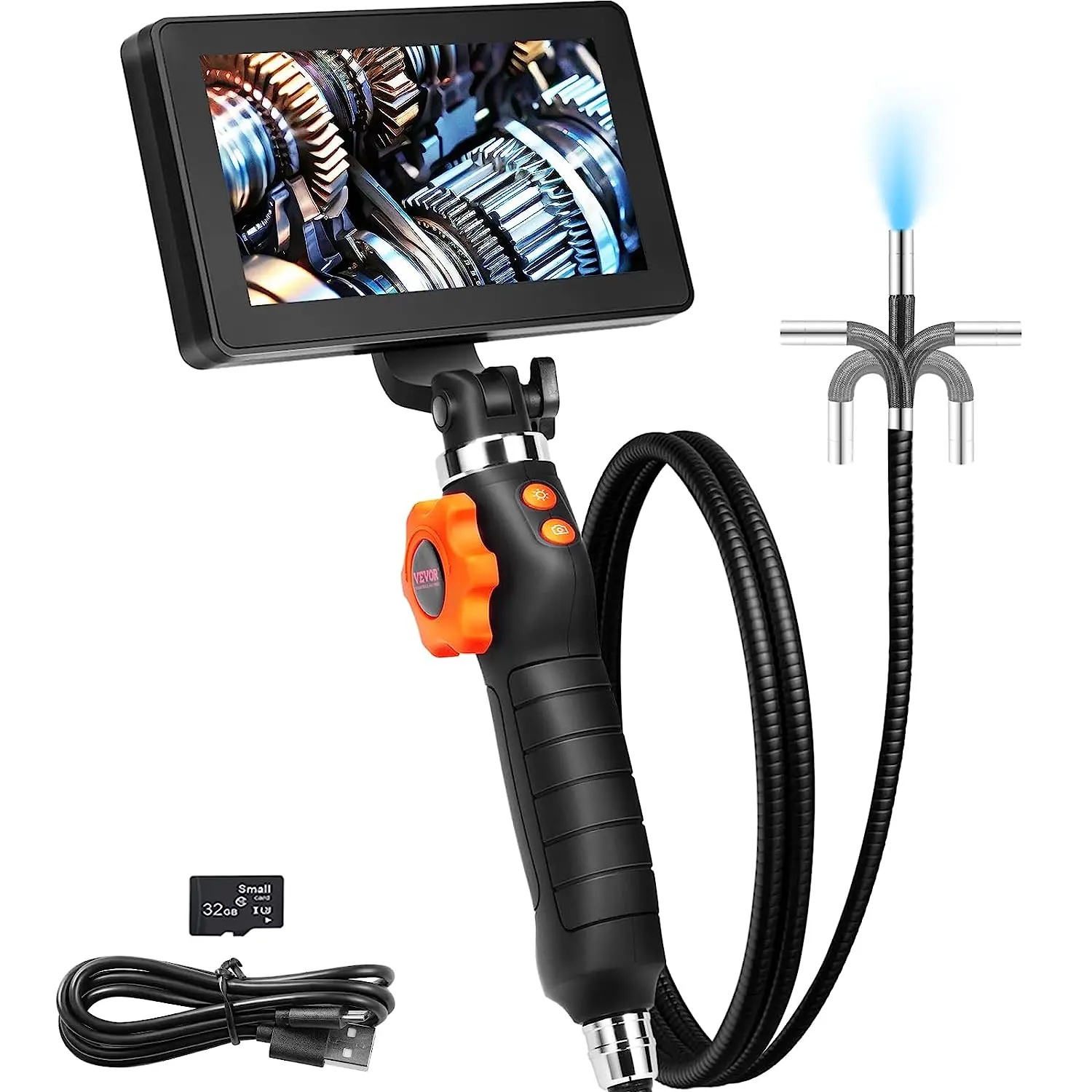 SucceBuy Articulating Borescope Camera w/ Light Two-way Articulated Endoscope Inspection with 6.4mm Tiny Lens 5"IPS 1080P Screen 1