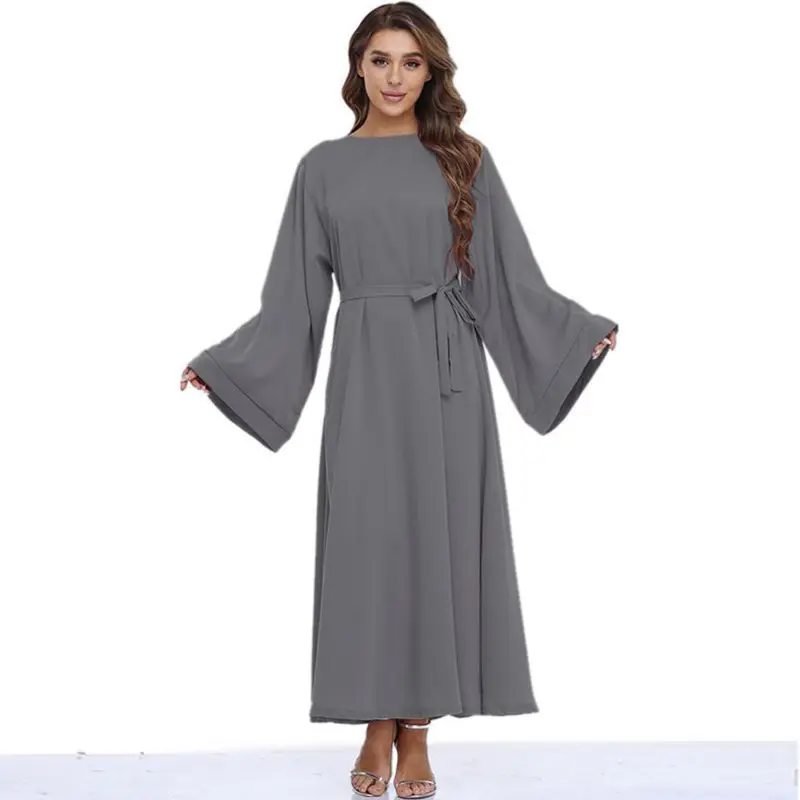 

Muslim Woman Dress Abaya Full Cover Ramadan Gown Abayas Islamic Clothing Dubai Lace Up Dress Eid Prayer Garment Dubai Turkish