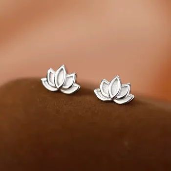 925 Sterling Silver Lotus Flower Small Stud Earrings For Women Luxury Elegant Piercing Jewelry Accessories Jewellery Argent 925