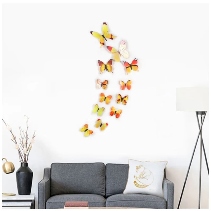 12pcs Glow-in-the-Dark 3D Butterfly Wall Decals - UV Luminous Stickers