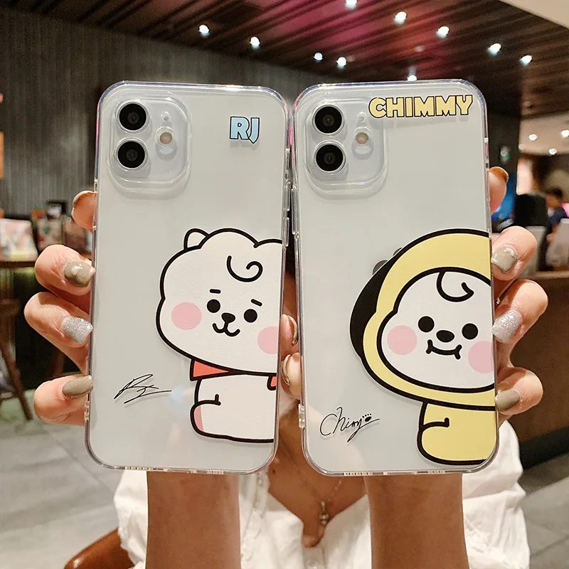 Kawaii Bt21 Transparent Silicone Phone Case For Iphone 11 12 13 14 Promax  Xr Shockproof Protective Cover Anime Cute Cartoon Gift