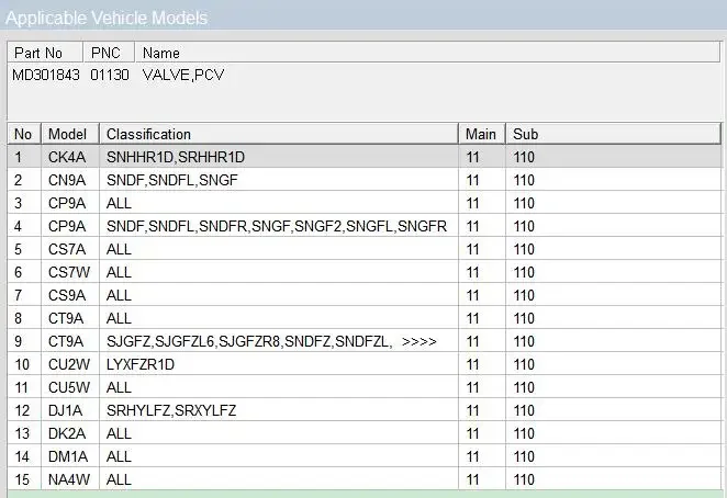 ڵ  PCV , ̾ ƿ Ʈ I 2001-2008  IV 2000-2007 ׷ 2003-2011 Ʈ ī MD301843