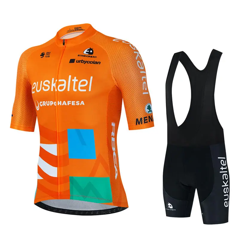 2023 Team Euskadi Cycling Jersey Set Orange 19D Bike Shorts Set Mens Ropa Ciclismo Maillot Culotte Biycling Top Bottoms Suit