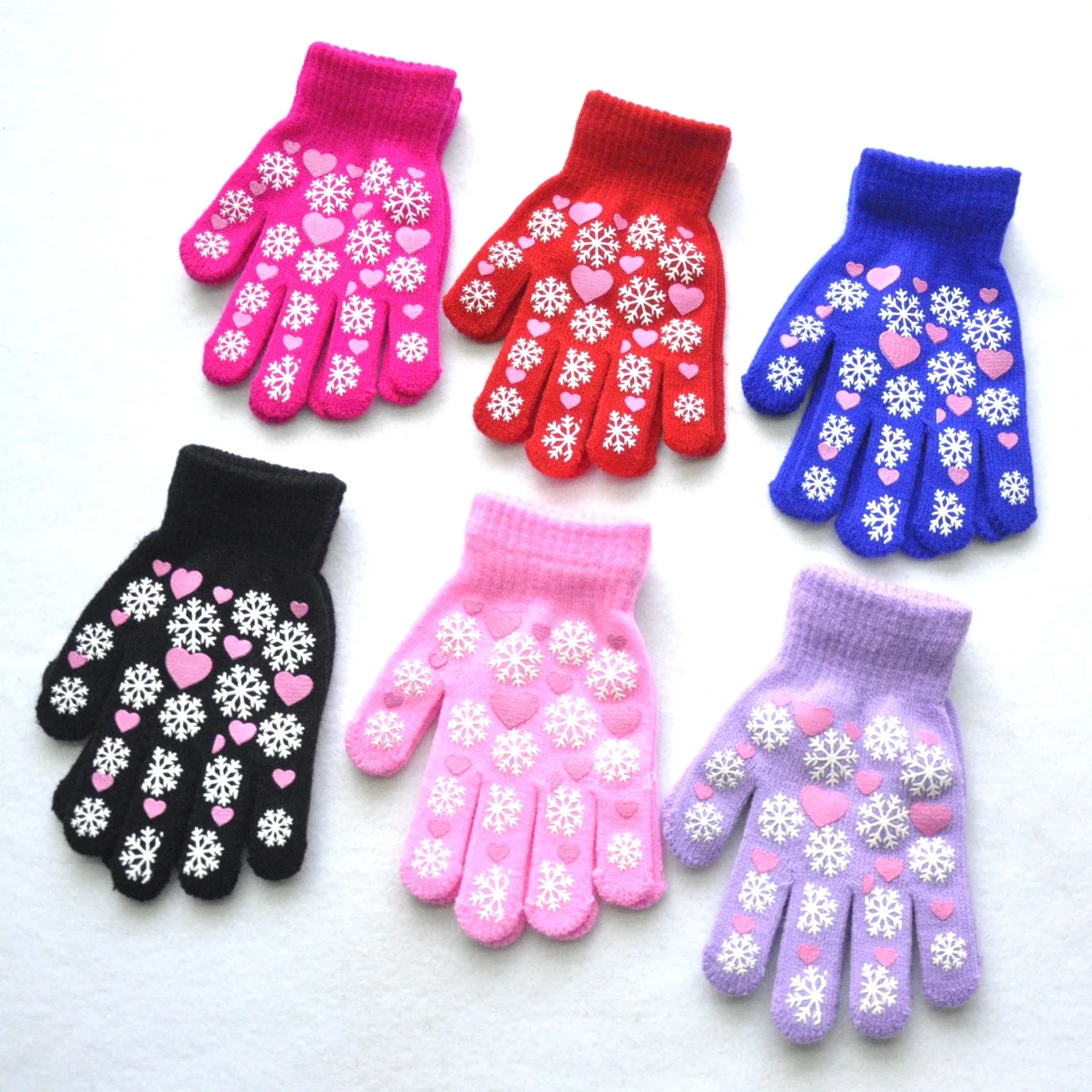 6-11Y Children Warm Gloves Winter New Students Kids Snowflake Love Print Knitted Mittens Outdoor Knitting Cycling Skiing Gloves 2