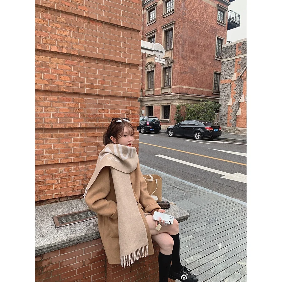 내 작은 버섯 타박상 일기/작은 생활 길이 중간 길이의 영국 스타일 캐시미어 코트