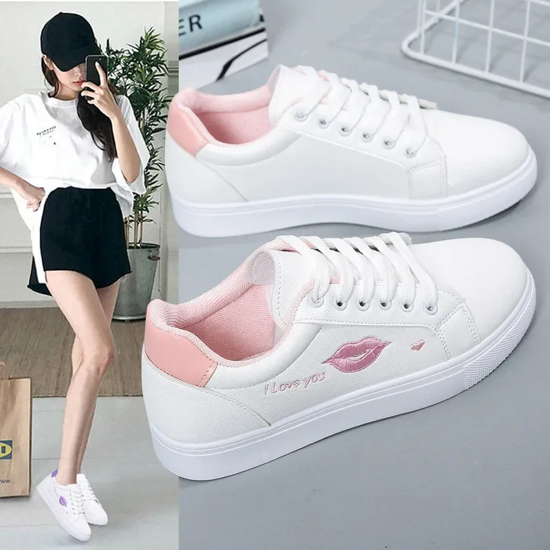 Women's Vulcanized Shoes Fashion Embroidered White Sneakers Spring Autumn Breathable Flat with Sports Shoes Woman Casual Sneaker