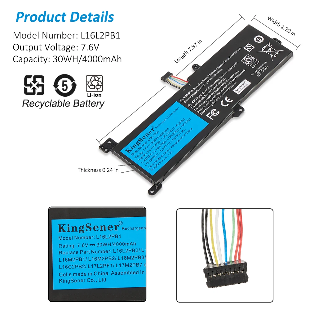 Kingsener-bateria do Portátil para Lenovo Lenovo Ideapad 32015ikb -15iap -15ast -15abr -14abr 520-15ikbr 330-15icn L16l2pb1 L16m2pb1 30wh - Imagem 3