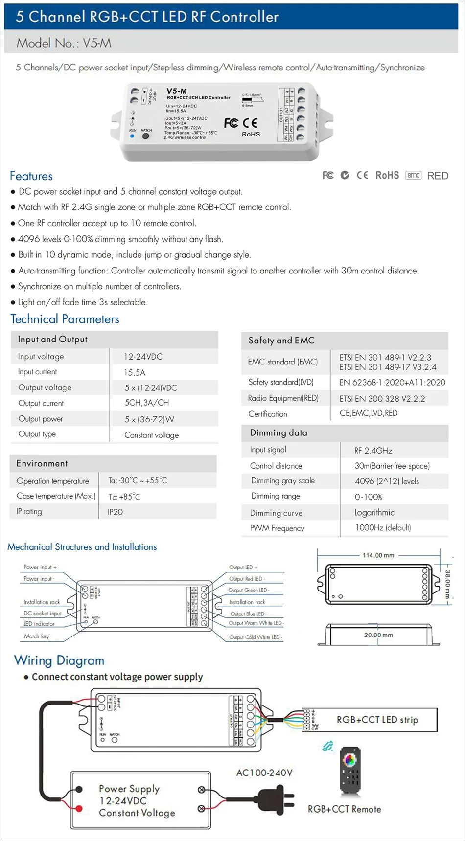 Sem fio LED Strip Lights Controller, controle