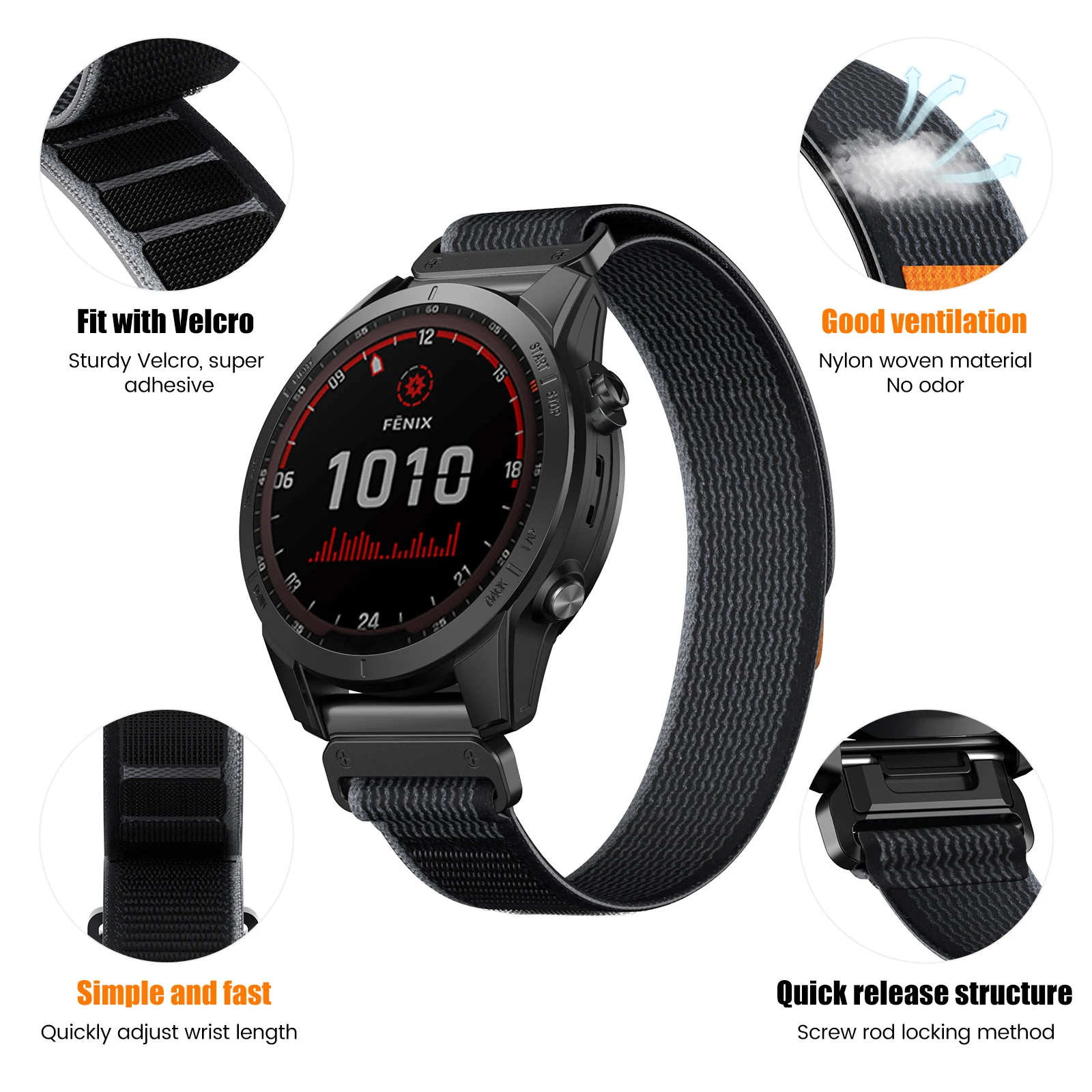 Garmin Nylon Quick Release Watch Strap, Durable Arm Band 22-26mm