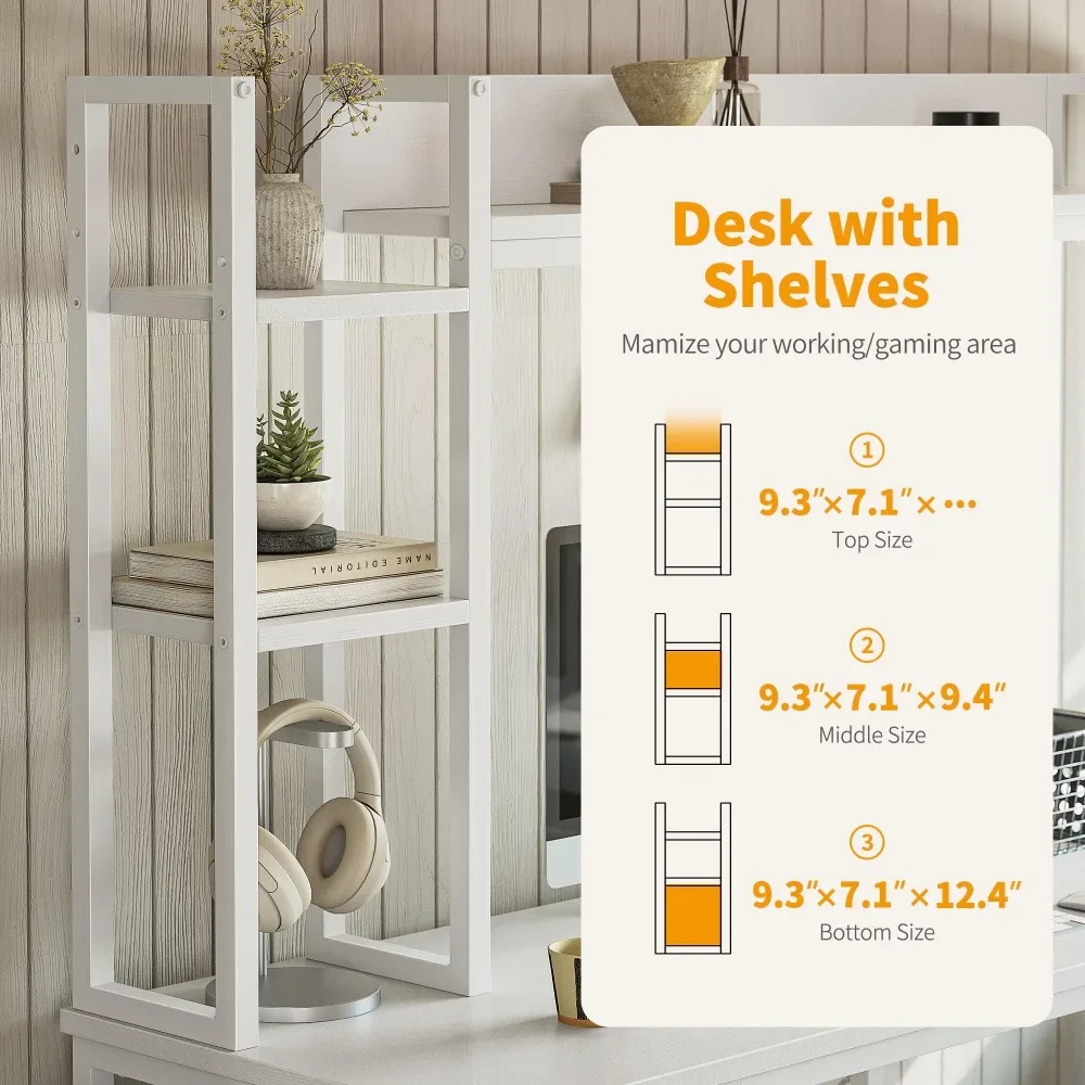 60" Corner Computer Desk with Storage Shelves, L Shaped Gaming Desk with Hutch 3