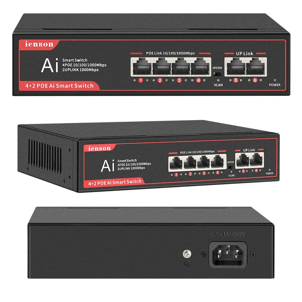 + 2 Portas, Potência 52V, 1000 Mbps,